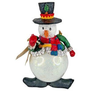 Russ Berrie The Christmas Sampler Snowman Figurine Folk Art Style Moveable Arms